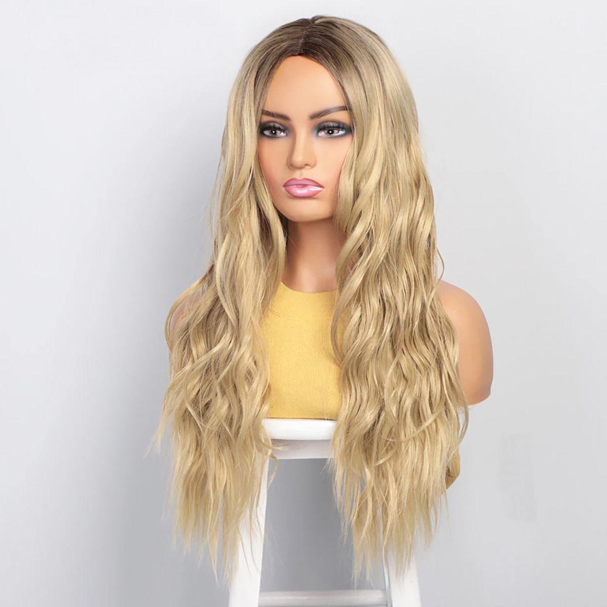 Golden Wavy Hair Wigs - Full Head Long Curly Wigs Woman as the picture