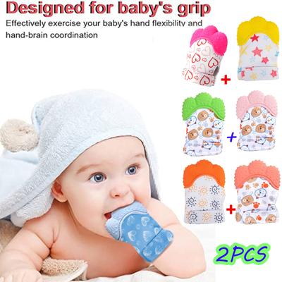 2PCS Baby Silicone Mitts Teething Mitten Cartoon Shaped Glove Soft Teether