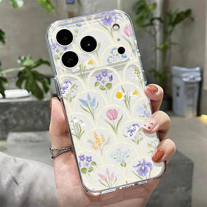 Silicone Clear Phone Case For iPhone 17 16 Pro 15 14 13 12 Pro Max 11 Transparent Shockproof Soft TPU Line Flower Printed Cover