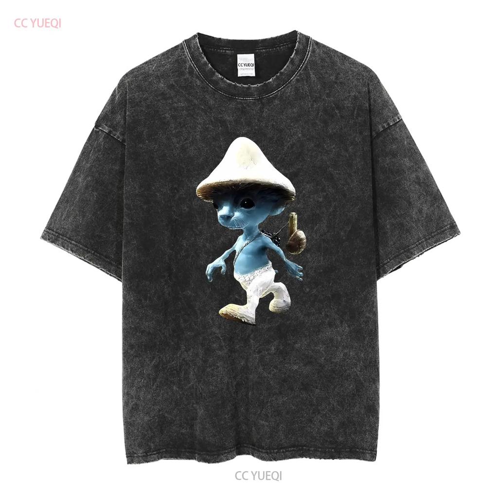 T-shirt Smurfcat Umorismo Viviamo Amore Menzogna Meme Divertente manica lunga o corta vintage Lavata Elastica moda Stiloso