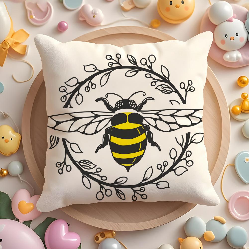 Cushion Cover Bee Botanical Plush Fabric Soft Double-Sided Printed Sofa Warm Winter Home Gift Pillow Case