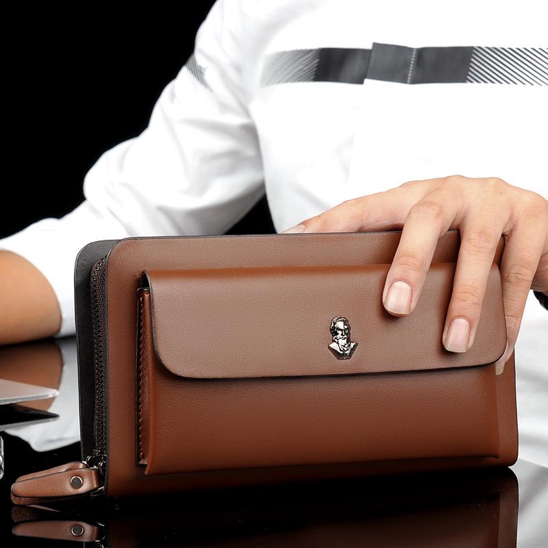 Herren Doppelreißverschluss Business Clutch: Handtasche mit großer Kapazität für Handy und mehreren Kartenfächern