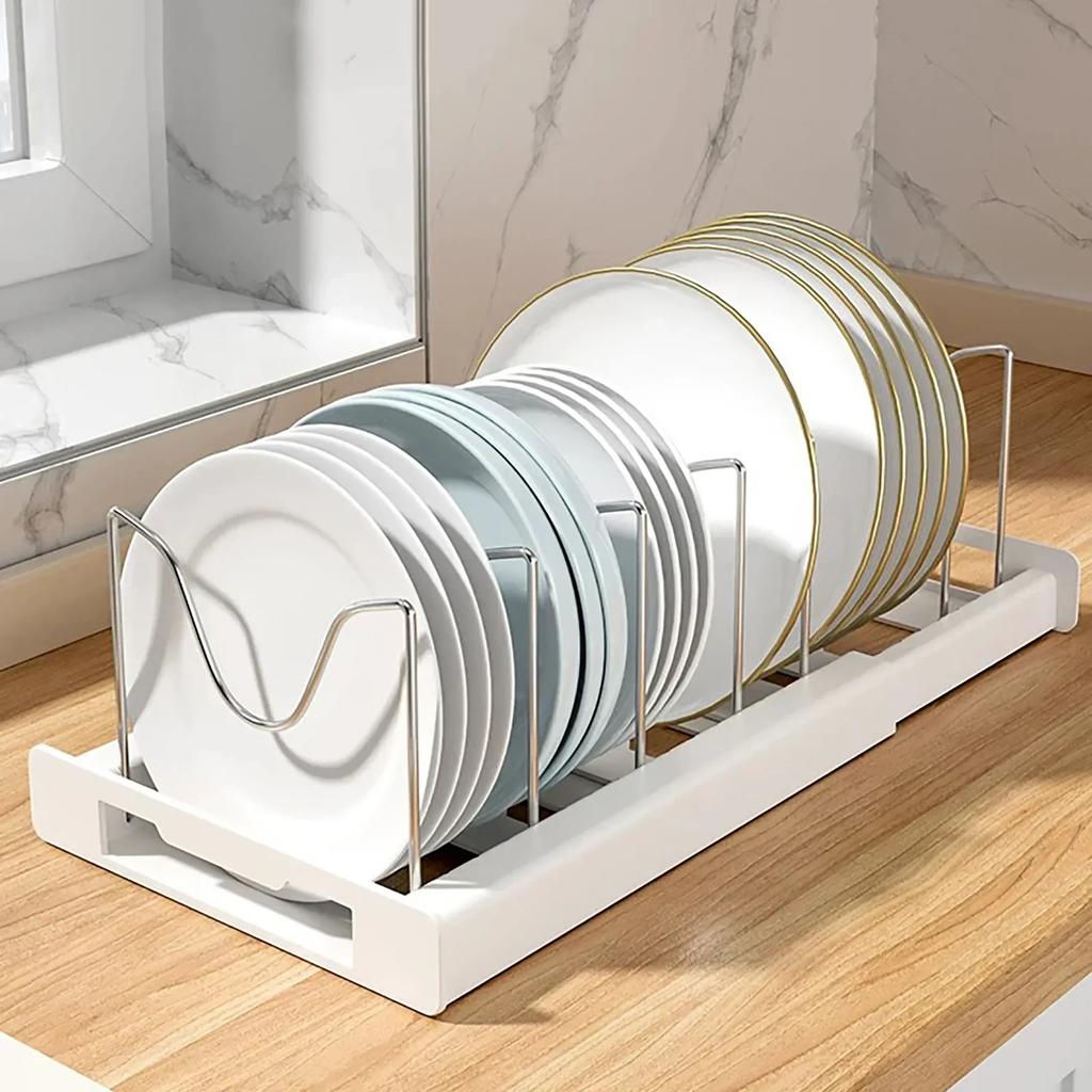 Expandable Dish Rack Pans Organizer Rack Adjustable Compartments Dish Storage Rack Pot Lid Organizer Kitchen Utensils Rack