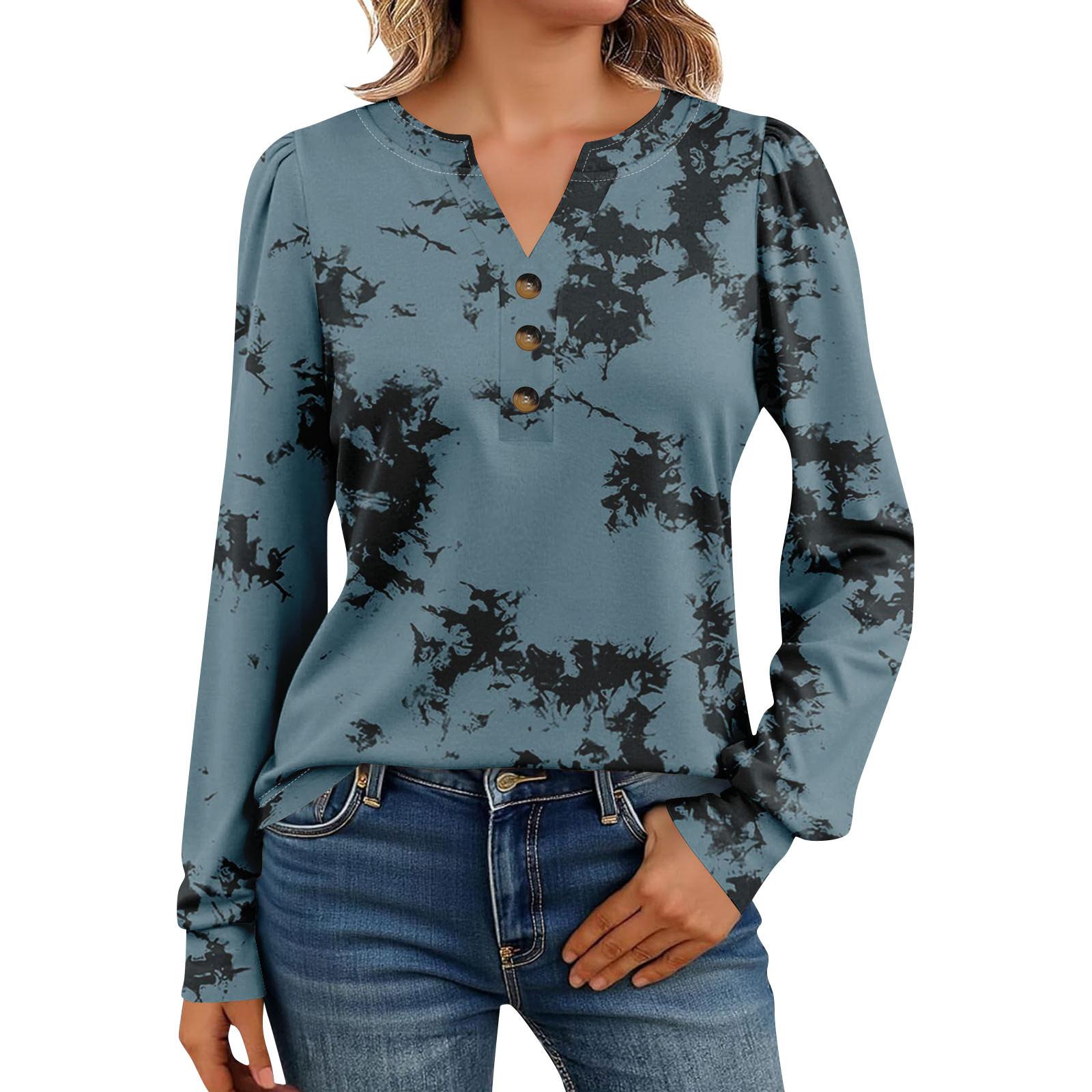 

Женские рубашки с длинным рукавом Хенли Повседневные топы Модные блузки Милые футболки L циан