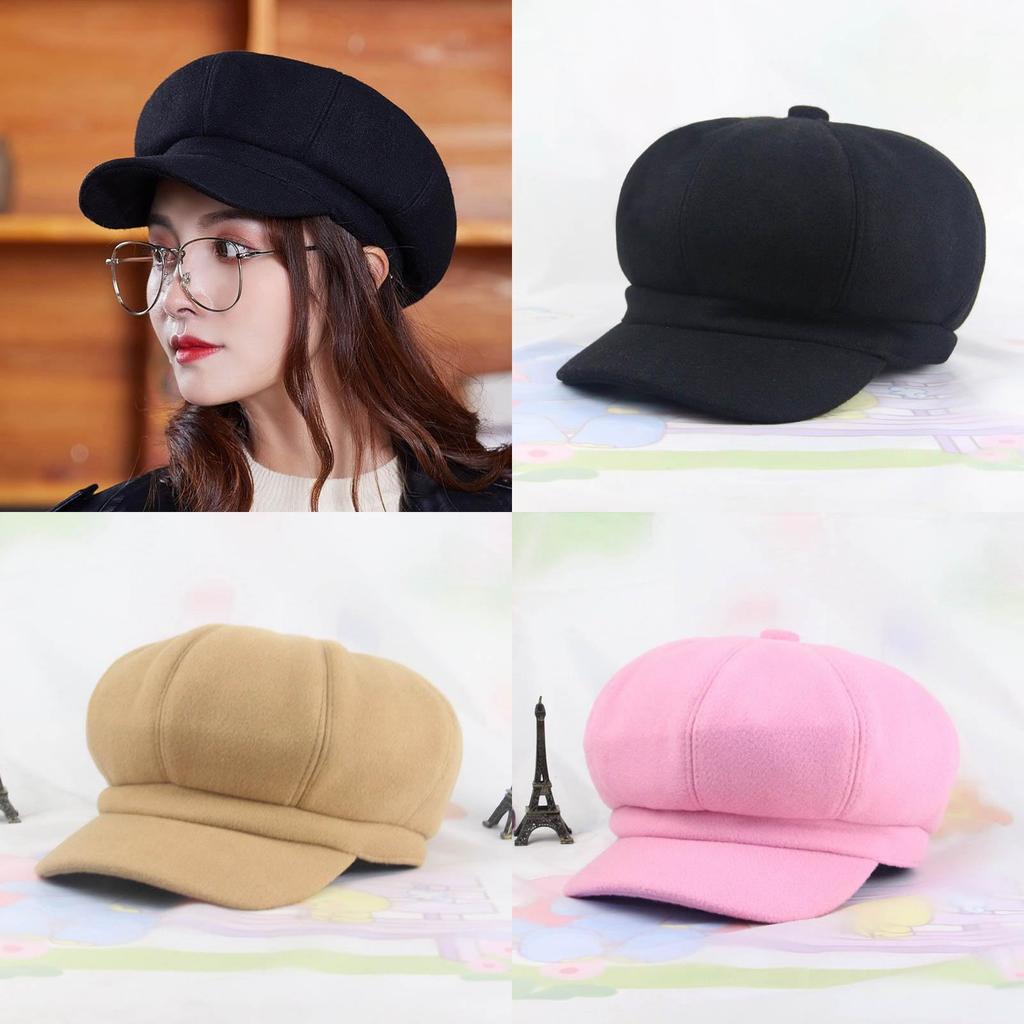 Chic And Stylish Women Vintage Solid Wool Gatsby Newsboy Octagonal Hat Cabbie Driver Cap