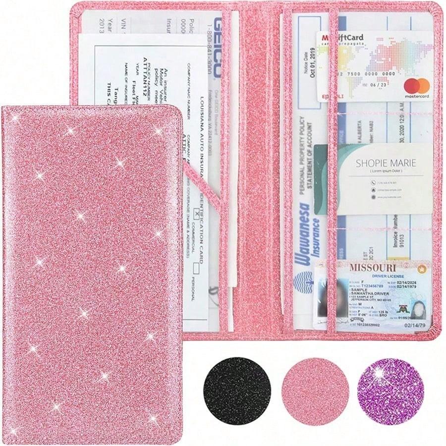 

Car Registration And Insurance Card Holder, Vehicle License Document Glove Box Compartment Organizer, Interior Car рожевий