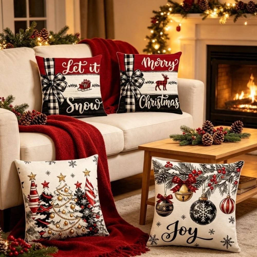 Elk Deer Christmas Pillow Cover Linen Xmas Tree Pillowslip Snowman Pillow Cover Living Room Sofa
