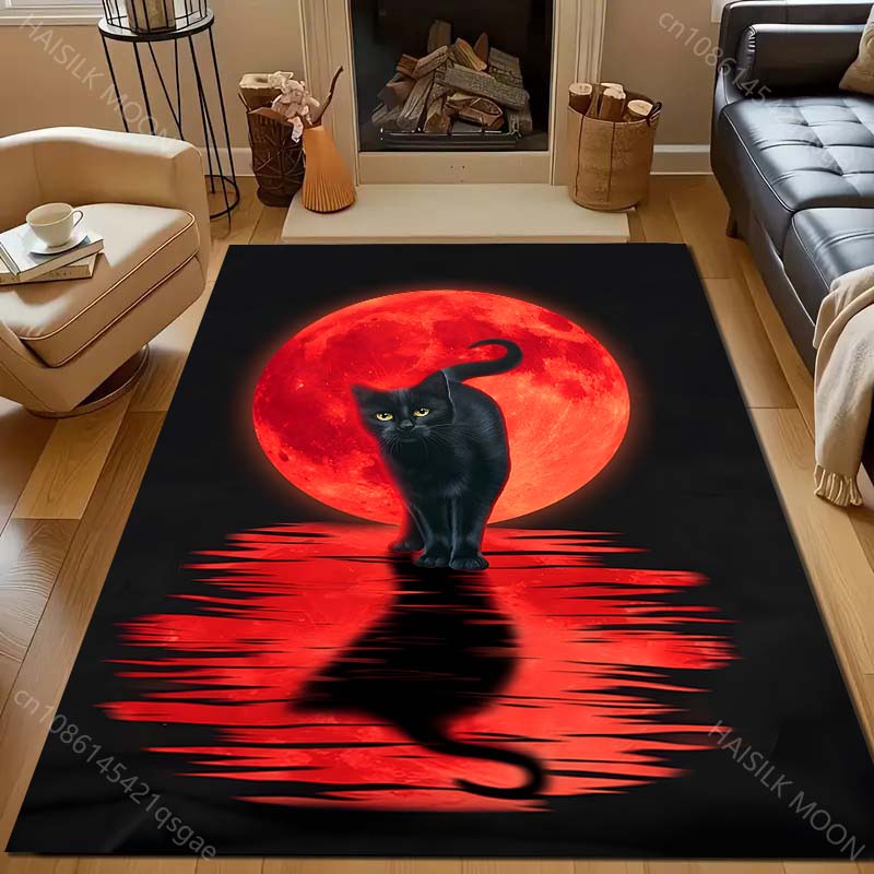 Multiple sizes Black cat red moon reflection Carpet for Living Room Bedroom Sofa Home Decor Rus Non-slip Floor Mat Luxury Gift