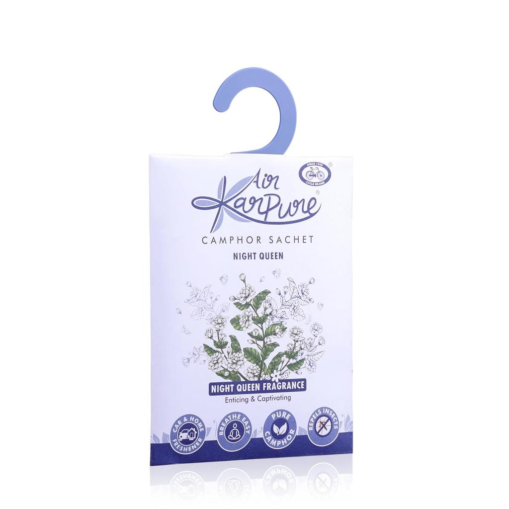 Cycle Pure Karpure Camphor Sachet Pack of 2 Night Queen, Thulsi  Air Freshener for Home Wardrobe Office Car