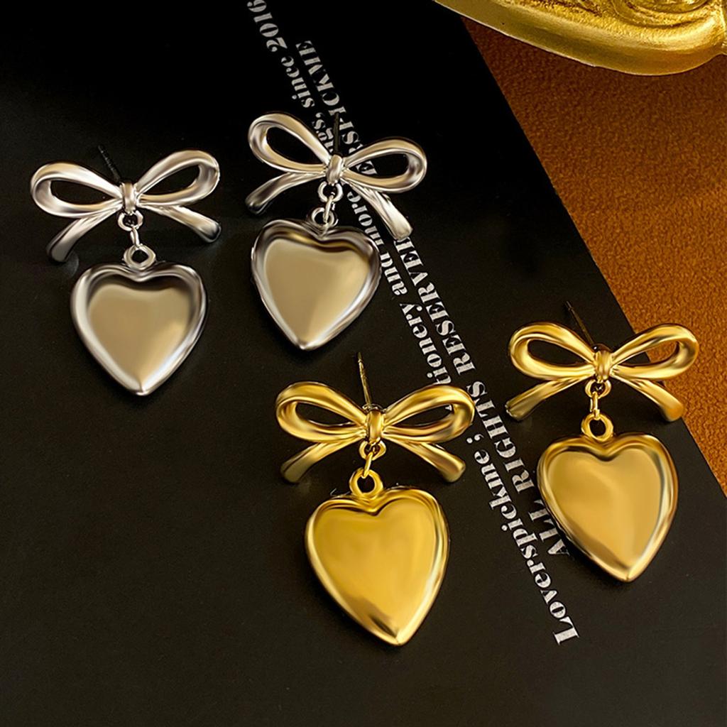 Elegant Bowknot Dangle Earrings Stylish Heart Drop Earrings Ear Jewelry CCB Material Party Ear Accessories for Party