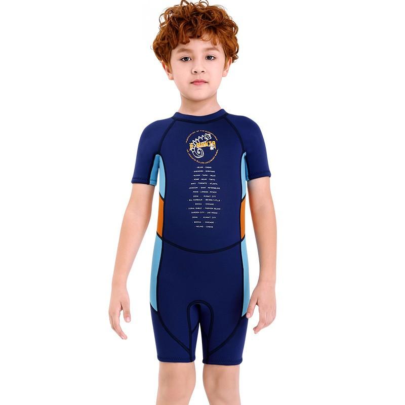 Kids 2.5mm Neoprene Wetsuit Short Sleeve Full Body Surfing Dive Suit Boys UV Protection Warm Water Sports