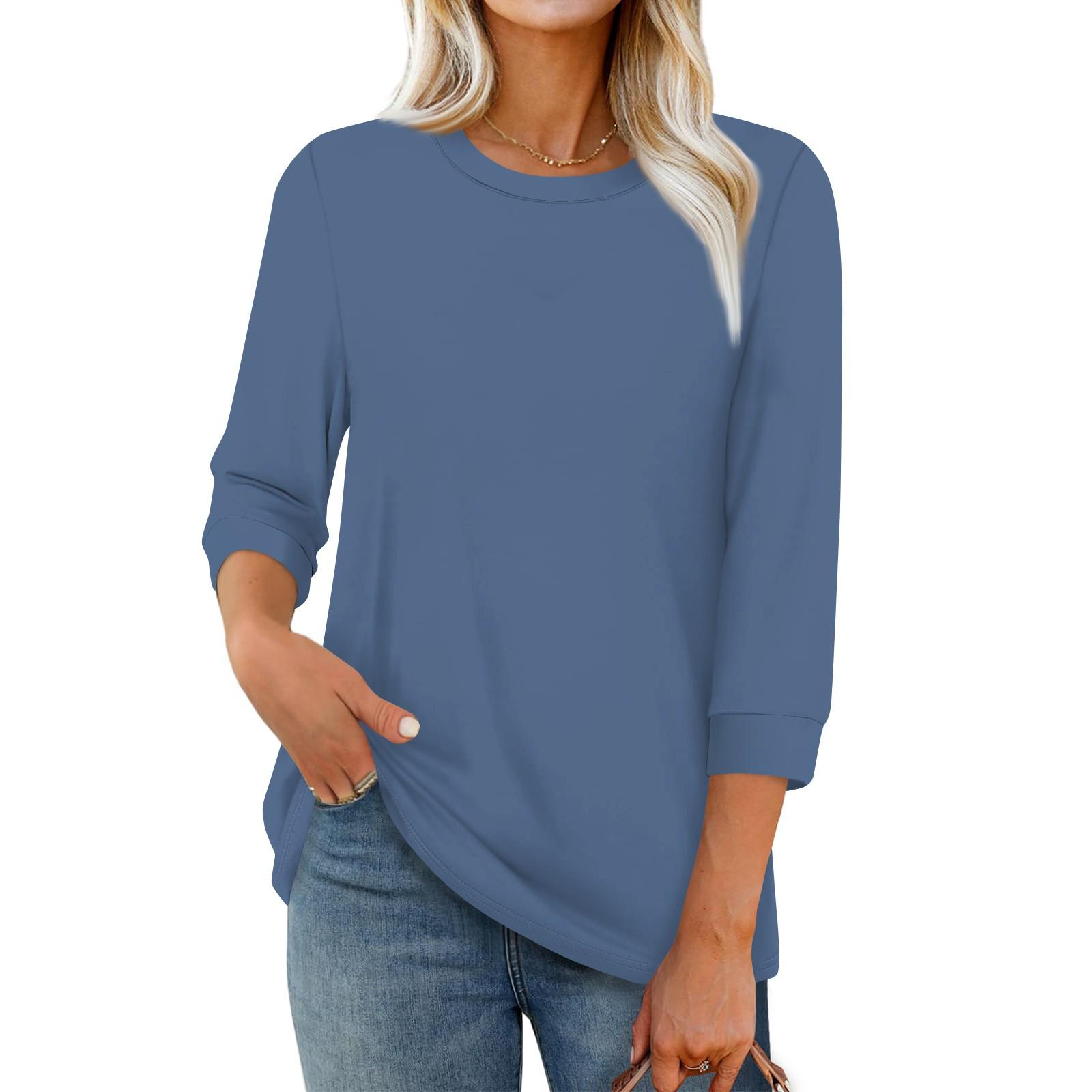 

Женская футболка с рукавом 3/4, туника, повседневная, для выходных, модная, базовая, обычная L синий