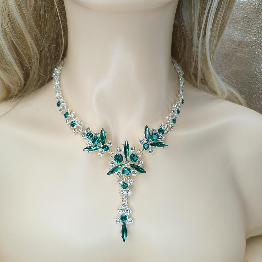 Wedding Jewelry European American Temperament Multicolor Crystal Bride Necklace Earrings Set