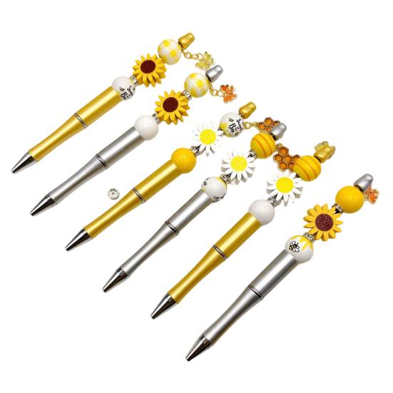 DIY Beaded Pens for Crafts Sunflower Bee Ballpoint Pen Set, Easy Assemble Colorful Beadable Set Kits, Smooth Writing Pen, Students Handmade 1 Set