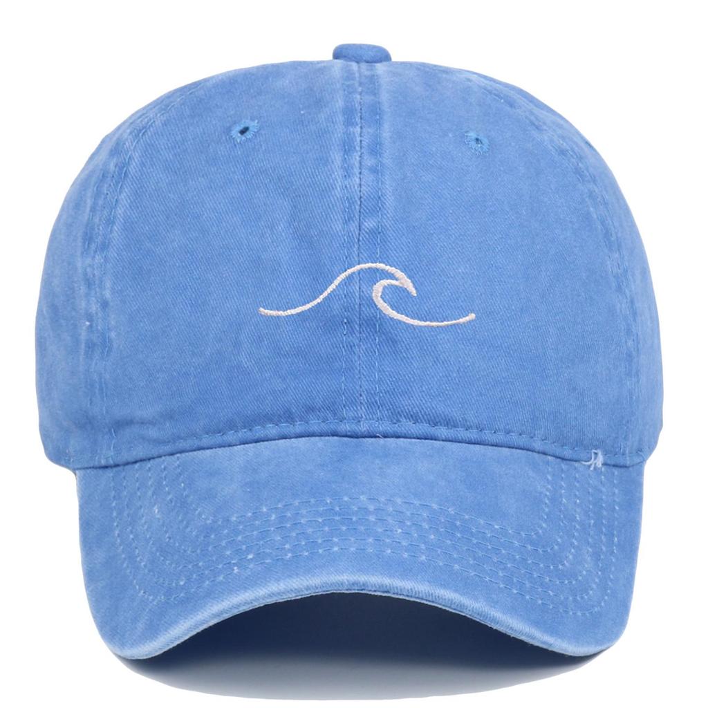 New Fashion Wavy Sea Wave Embroidered Cotton Baseball Cap - Washed Outdoor Casual Sun Hat