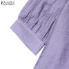 ZANZEA Women Casual Round Neck Summer Short Sleeve Plain Blouse