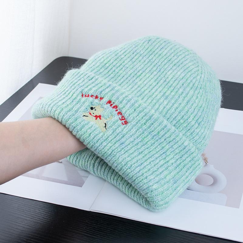 Knit Hat With Embroidered Dog And Alphabet Letters For Winter Warmth And Casual Style