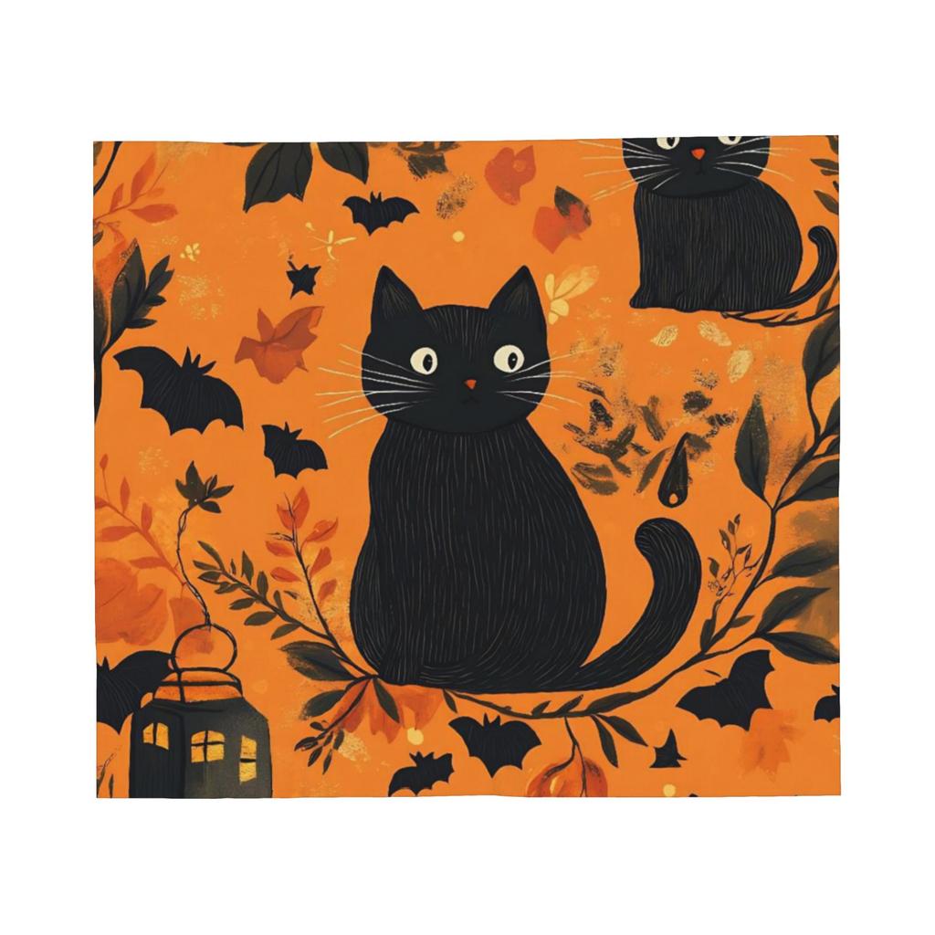 Halloween Blankets Orange Black Cats Pumpkins Bats Fuzzy Throw Blanket Airplane Travel Decoration Ultra-Soft Warm Bedspreads