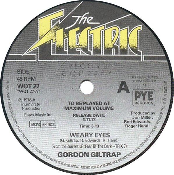 

7inch Record GORDON GILTRAP - Weary Eyes WOT27PROMO The Electric Re 1978 UK Rock Used