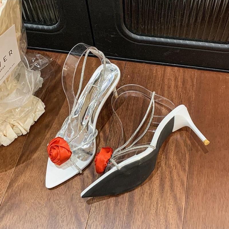 Fashion Designer Sandals for Women 2025 Summer New High Heeled Sandals Elegant Pointed Open Toe Sandal Fashion Flower Sandals for Women