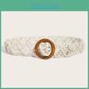 Retro Cotton Linen Belt Women Handmade Woven Waistband Round Wooden Buckle Dress