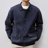 Men's Casual Solid-Color Knitted Cardigan With Pockets, Lapel Jacket Outerwear