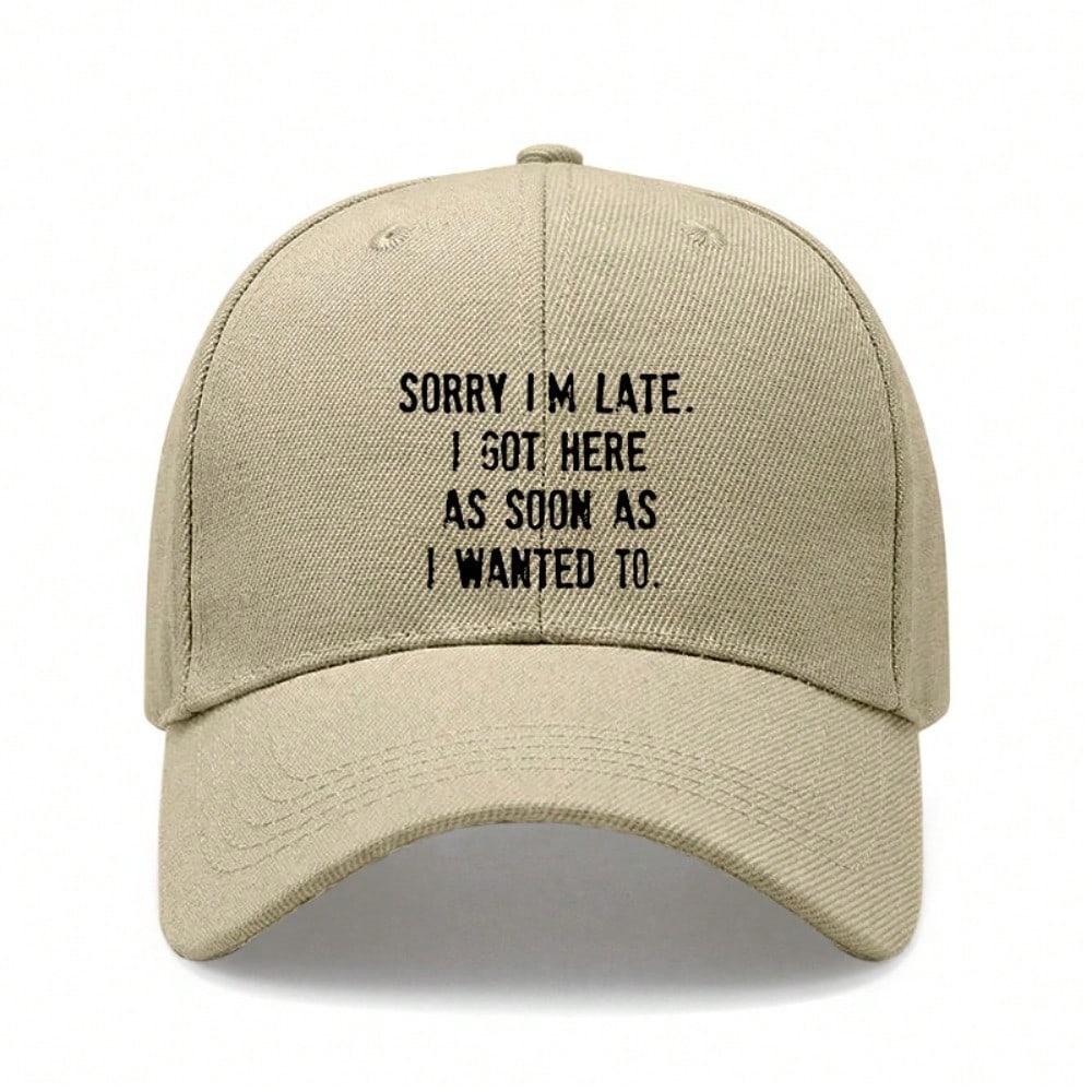 [Funny Text Baseball Cap] Sorry I'm Late Print Polyester Adjustable Casual Outdoor Sports Baseball Hat For Men Women Unisex