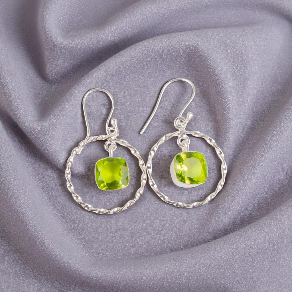 Peridot Gemstone 925 Sterling Silver Jewelry Handmade Drop/Dangle Earrings 1.60" EE-60-4
