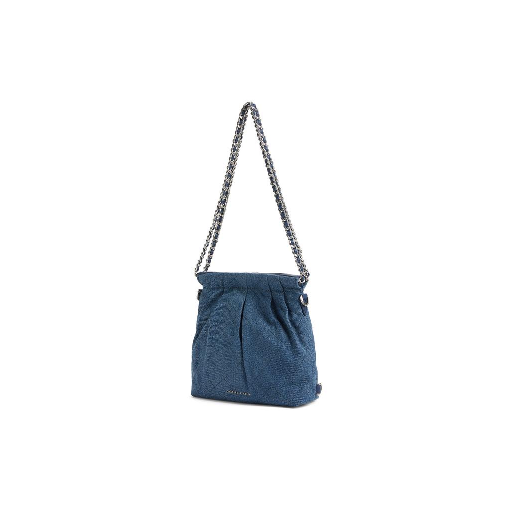 New CHARLES&KEITH PU, Textile Mixture Backpack Shoulder Bag Small Women's Dark Denim Blue CK2-60782390-1