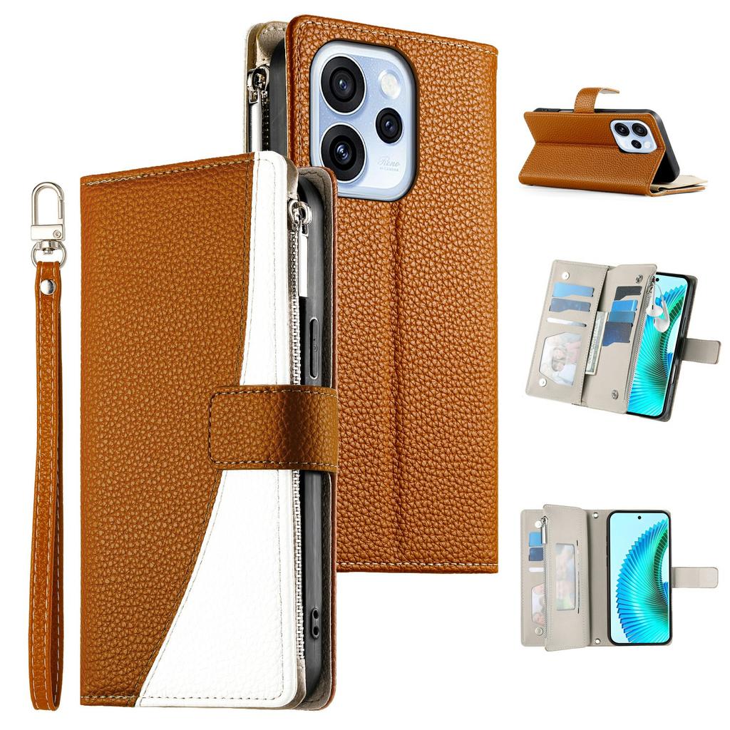 Für Oppo Reno15 F 5G Hülle Reißverschluss Geldbörse Farbverlauf Leder Klapphandyhülle mit Trageband