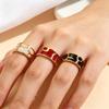 Vintage Red Enamel Oil Drip Open Rings for Women Stainless Steel Gold Color Irregular Textured Geometric Ring Jewelry