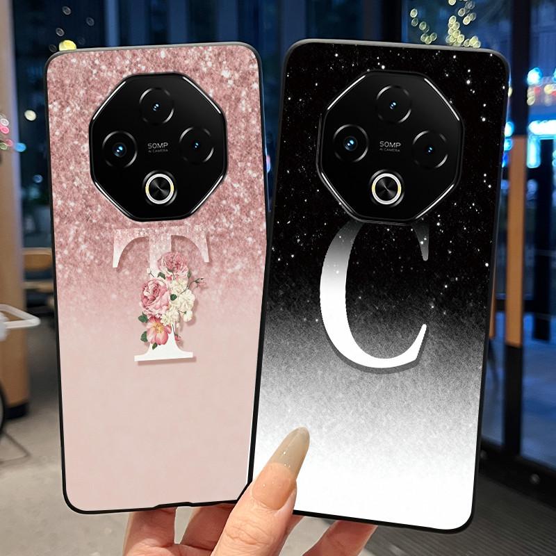 Anti-scratch Phone Case For Umidigi G100 Pro/G100 5G Soft Silicone Black Casing Lucky A-Z Letter With Flower Couple Shell