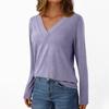 Women's Casual Fashion Brushed Solid Color Long-sleeved V-neck Top T-shirt
