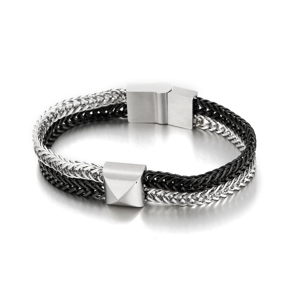 6mm Two-Color Stitching Chain Men's 316L Stainless Steel Trendy Bracelet Jewelry