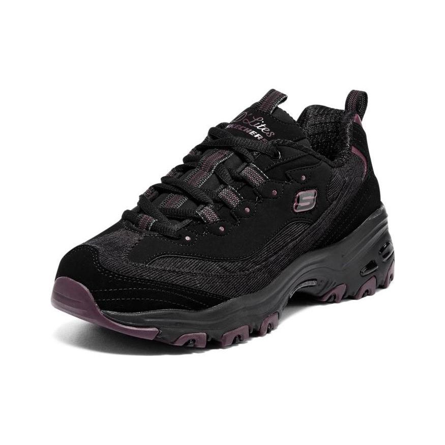 Skechers D'lites 1.0 Women Black Purple Low Top Dad Shoes Fabric Leather Retro Wear Resistant 149906-BKPR