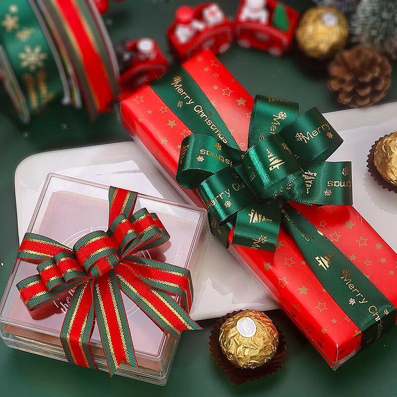 Christmas Gold Ribbon Cake Box & Floral Arrangement Gift Packaging