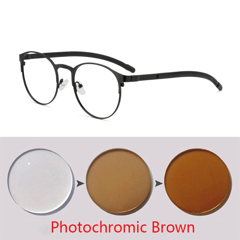 

Photochromism Eyeglasses Retro Round Alloy Frame Myopia Glasses Outdoor UV Protection Diopter -0.5 -1.0 -1.5 -2.0 To -6.0 Myopia -600