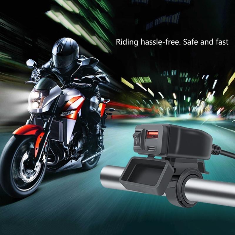 Double  USB Motorcycle Phone Charger 6.8A Fast Charging with Voltmeter Waterproof Motorcycle USB Charger Simple Installs