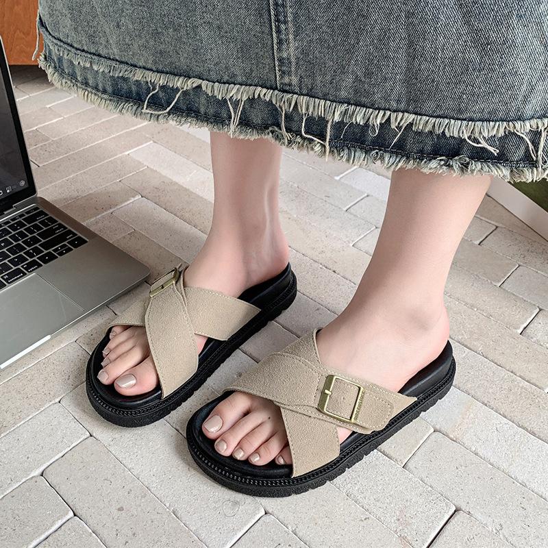 Fashion Women Slippers Summer Open Toe Platform Casual Slippers Buckle Flat Slippers Retro Comfort Non Slip Fashion Outdoor Beach Shoes