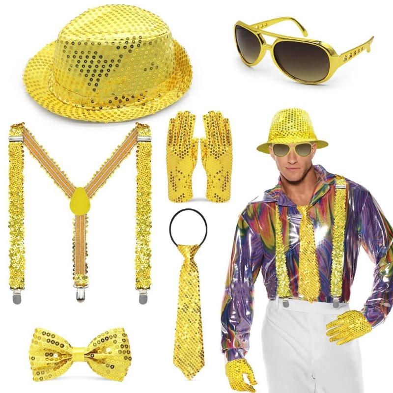 5/6/7Pcs80s 90s Stage Outfits Dance Star Costume,Sequins Gloves,Necktie,Hat,Sunglasses for Halloween Cosplay Party