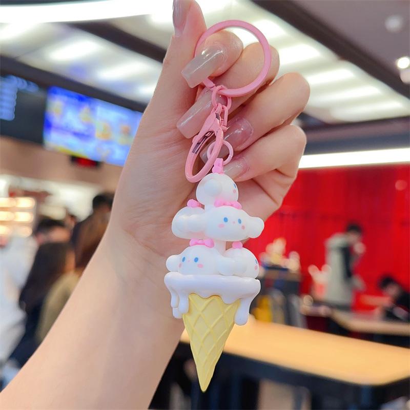 Cute Cartoon Anime Figure Kuromi Melody Ice Cream Cinnamoroll Pochacco Car Keychain Decoration Schoolbag Pendant Toy Gift