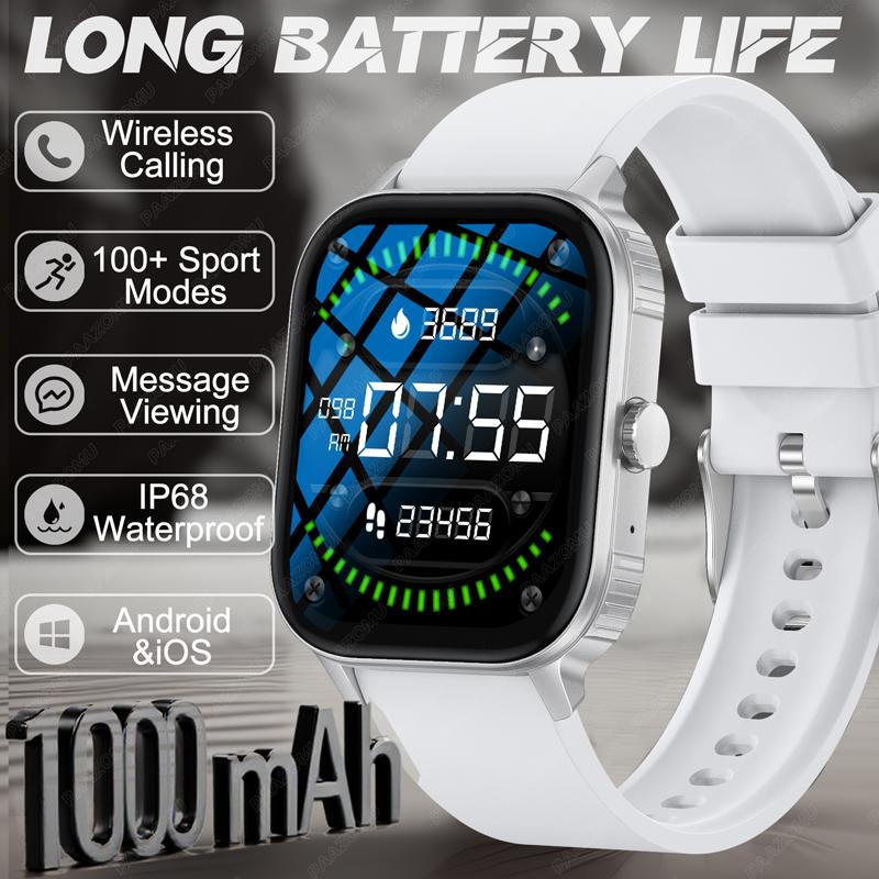 

Умные часы мужские 1000 мАч Длительное время работы в режиме ожидания Уличные IP68 Водонепроницаемые Пульсометр 100+ Видов спорта Bluetooth-звонки Умные часы Android iOS