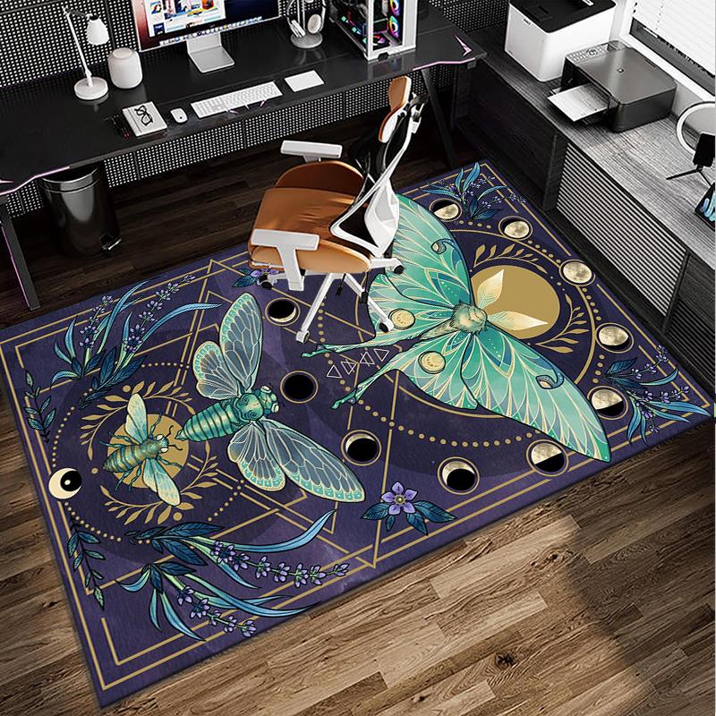 Gothic Moth And Skulls Office Rug Chair Mat, Entryway Carpet, Suitable for Front Door, Bedroom, Living Room, Desk, Holiday Gift