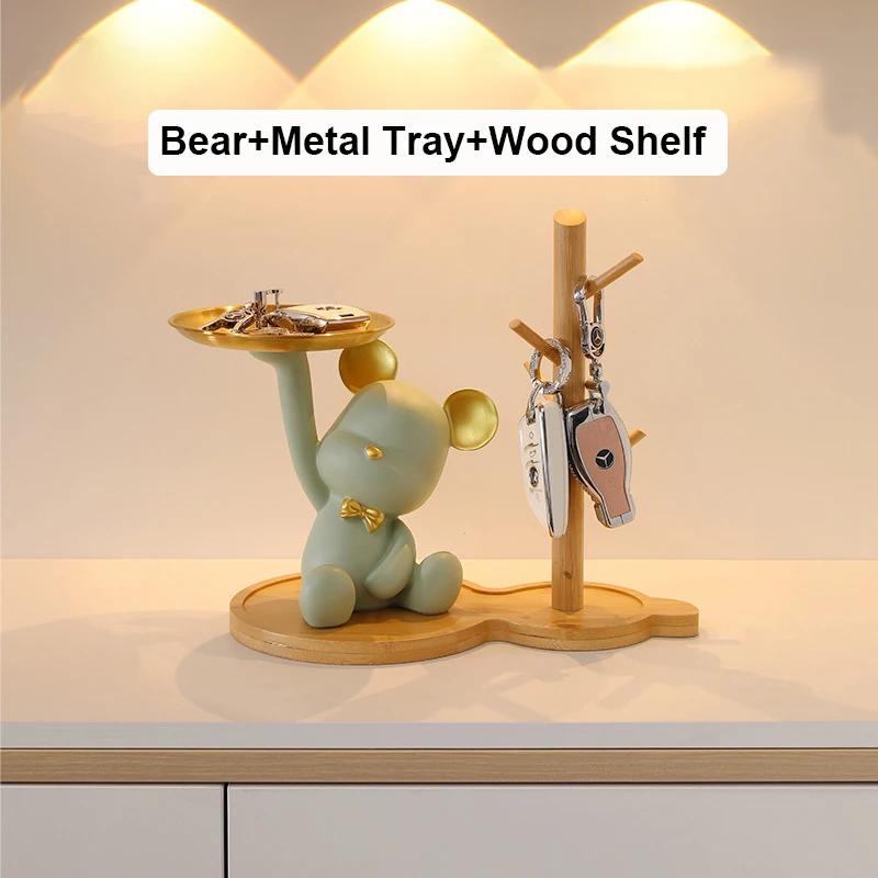 Bear Tray Sculpture Bear Figurines Porch Key Storage Candy Snacks Container Resin Desktop Ornament Living Room Home Decor Gifts