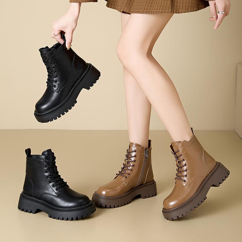 Thick Soled Women'S Boots  New British Style Single Boots Autumn And Winter With Fleece Short Boots Fashionable Women'S Shoe