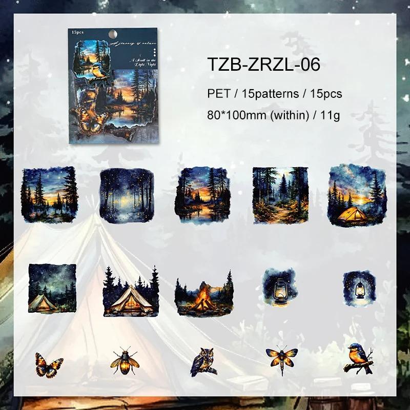 15pcs/bag Nature Journey Series Vintage Forest Tree Beach Landscape Material Collage PET Sticker Creative DIY Journal Stationery