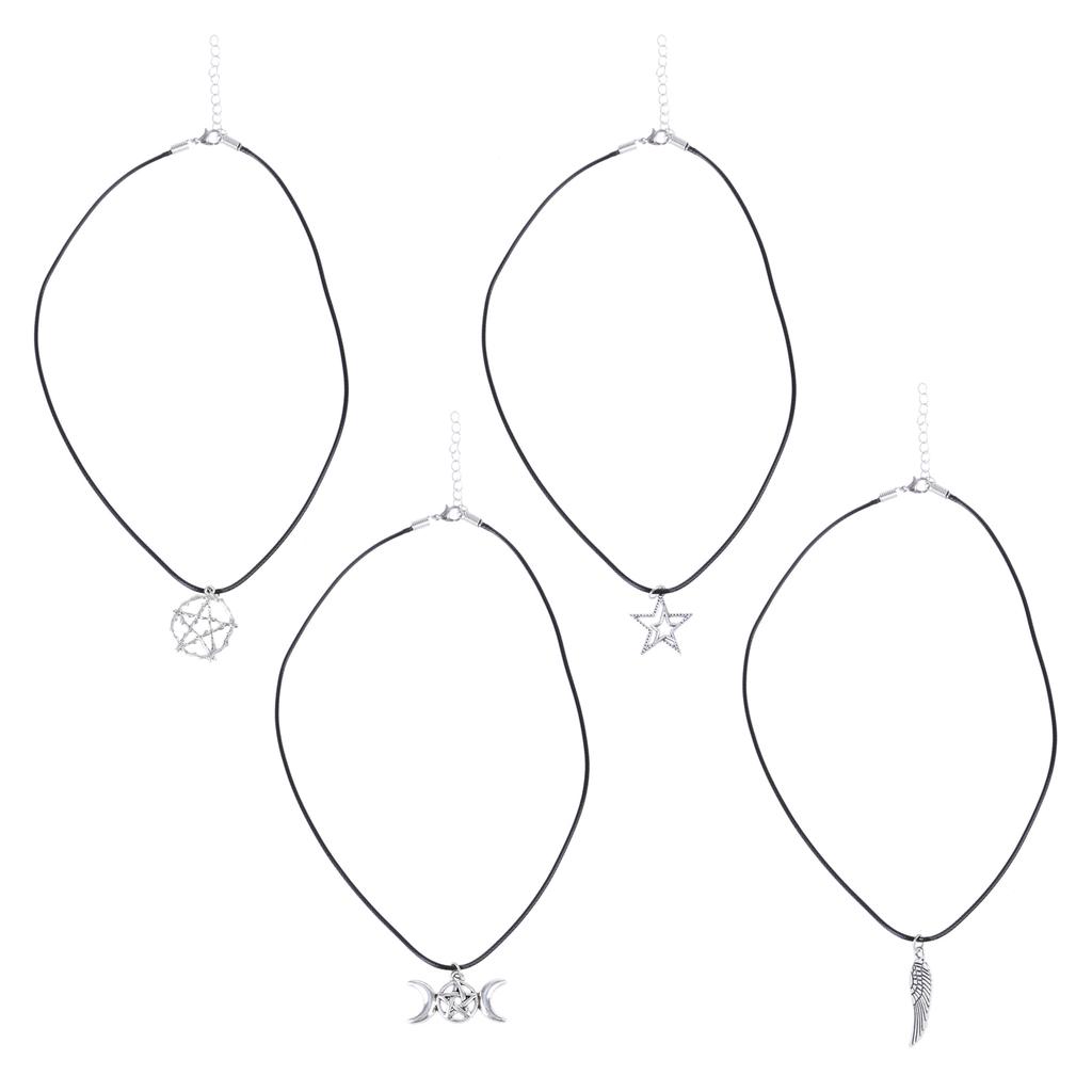 Pentagrams/Star and Moon/Wing Pendant Necklace Adjustable Chain Choker Fashionable Neckchain Jewelry for Women Girls