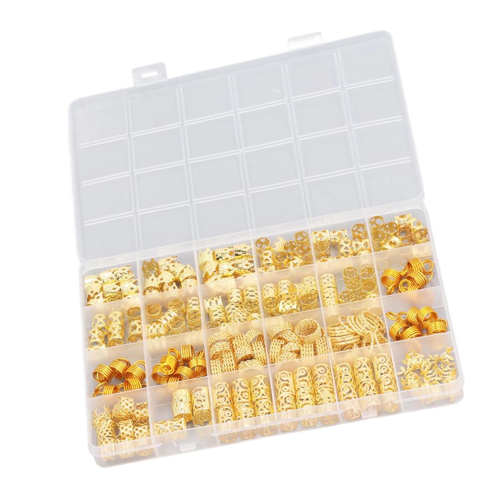 220pcs Hair Dreadlock Jewelry Rings Hollow Out DIY Hair Braiding Coils for Party Wedding Festival Gold Plating