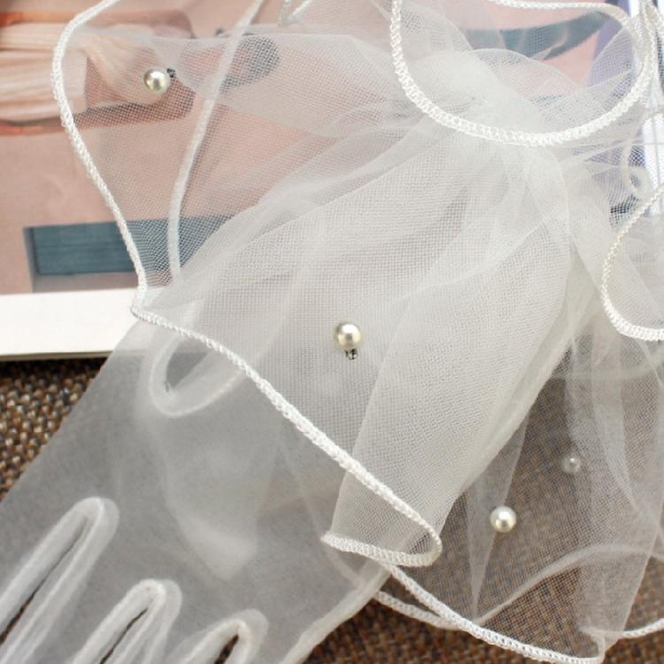 Elegant Full Finger Gloves Pearls Unique Outfits Short Gloves for Flapper Bride Wedding Dancing Accessories