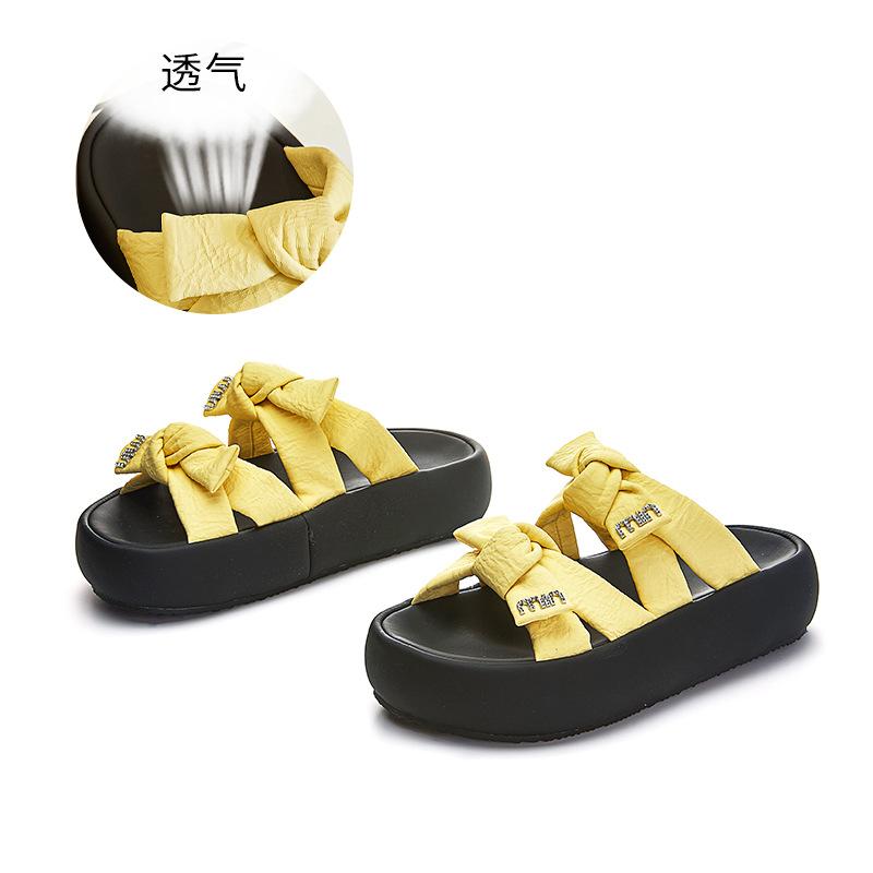 

Боу наступая на дерьмо тапочки фея фея ветер 2025 лето универсальные сандалии на одном слове толстая подошва приморский пляж сандалии 40 жёлтый